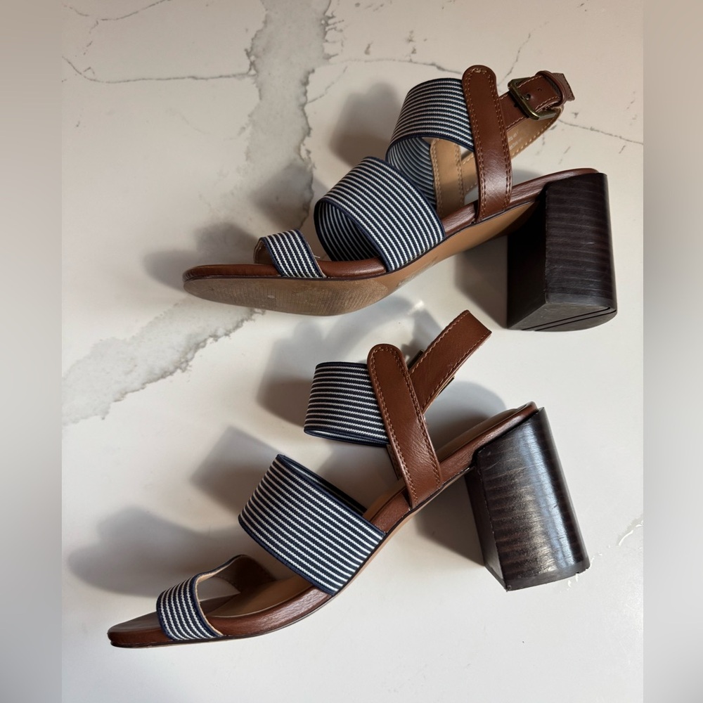 Market & Spruce Navy and Brown Striped Sandals - Picture 4 of 8
